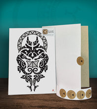 Load image into Gallery viewer, Temporary tattoo sticker with Polynesian design with its hard board packaging.