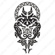 Load image into Gallery viewer, Polynesian Tribal Temporary Tattoo Sticker design with sea horse and dolphin image inside of it.