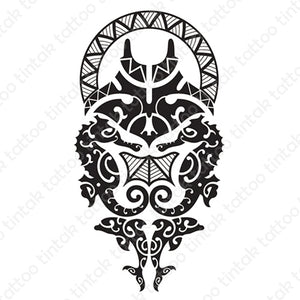 Polynesian Tribal Temporary Tattoo Sticker design with sea horse and dolphin image inside of it.
