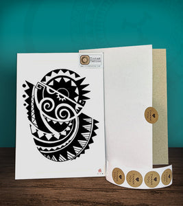 Tintak temporary tattoo sticker with polyneian/tribal design, with its hard board packaging.