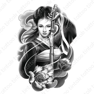 samurai girl Temporary Tattoo Sticker Design
