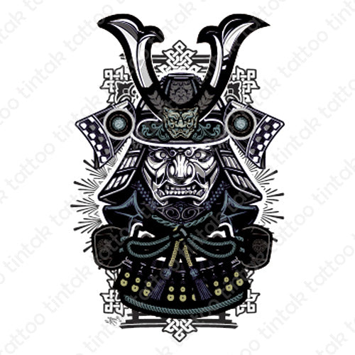 Black and Gray Shogun / Warrior Temporary Tattoo Sticker Design