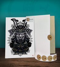 Load image into Gallery viewer, Tintak temporary tattoo sticker with Shogun Design, with its hard board packaging.