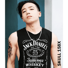 Load image into Gallery viewer, A man wearing Jack Daniels Shirt with a roses and skull temporary tattoo on his arm.