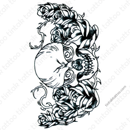 Skull and Roses Temporary Tattoo Sticker Design