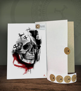 Skull Temporary Tattoo Sticker Design 075 with its hard-board packaging.