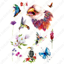 Load image into Gallery viewer, Set of various small temporary tattoo designs with butterflies, flowers, and birds.