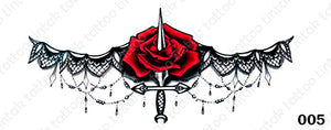 Sternum temporary tattoo sticker design 005 with red rose and a dagger in the middle.