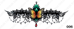 Sternum temporary tattoo sticker design 006 with yellow butterfly and green leaf on the middle.