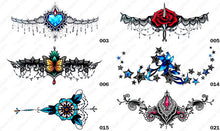 Load image into Gallery viewer, Six different styles or designs of tintak sternum temporary tattoos.