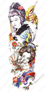 Full Sleeve Geisha Temporary Tattoo Sticker Design 051