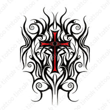 Load image into Gallery viewer, Tribal Cross temporary tattoo sticker design.