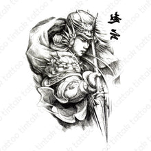 Load image into Gallery viewer, Warrior temporary tattoo design in black and gray color.