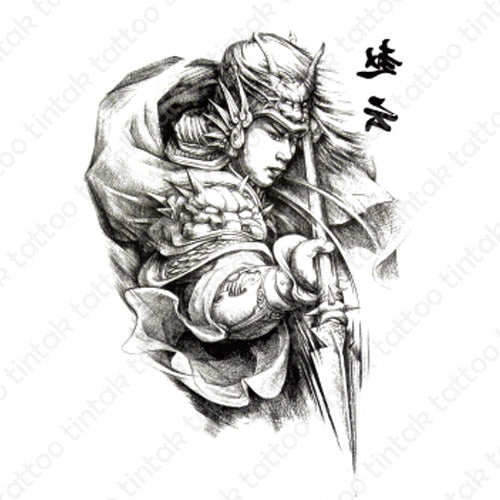 Warrior temporary tattoo design in black and gray color.