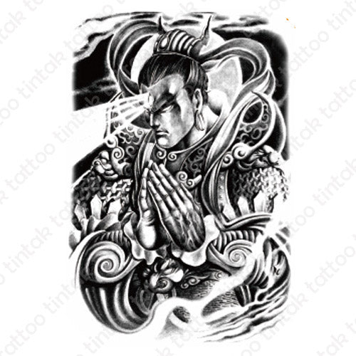 Warrior temporary tattoo design in black and gray color.