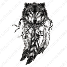 Load image into Gallery viewer, Wolf Dream Catcher Temporary Tattoo Sticker Design