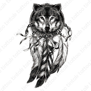 Wolf Dream Catcher Temporary Tattoo Sticker Design