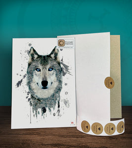Tintak temporary tattoo with wolf design, with its hard board packaging.
