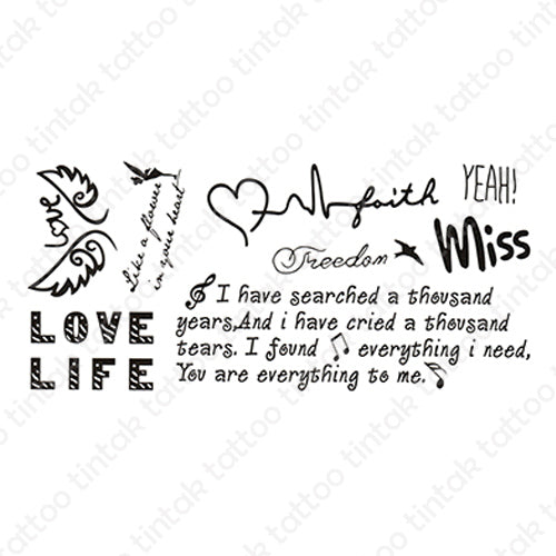 written words and quote temporary tattoo sticker design