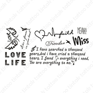 written words and quote temporary tattoo sticker design