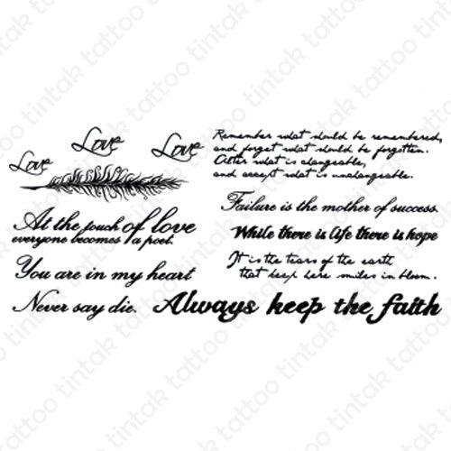 Set of written words temporary tattoo design.