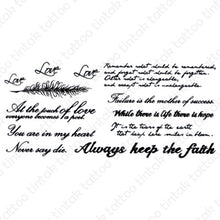 Load image into Gallery viewer, Set of written words temporary tattoo design.