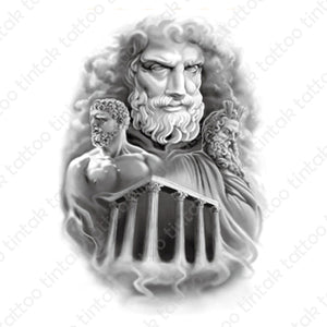 Zeus temple - black and gray temporary tattoo sticker design